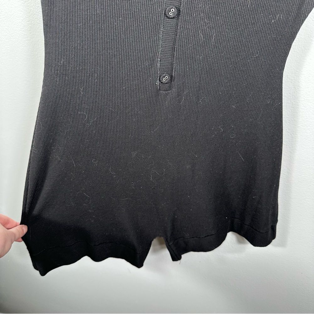 SKIMS Black Soft Lounge Button Up Henley Ribbed Sleep Romper Size Medium Casual - Picture 6 of 16